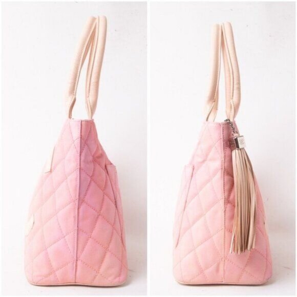 Authentic CHANEL CC Caviar Leather Canvas Medallion Tote Shoulder Bag Two-Tone - Picture 4 of 9